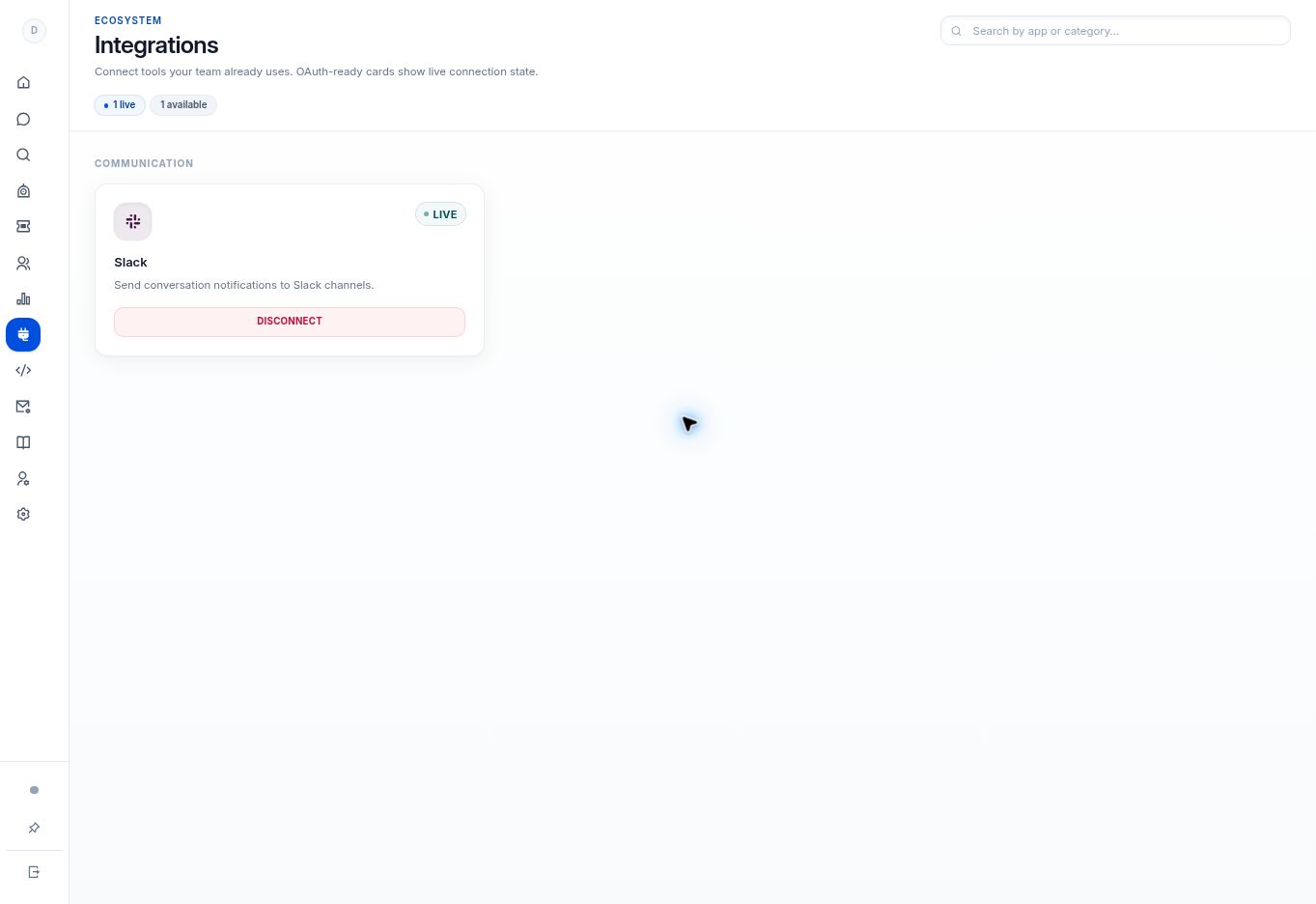 Check the Slack integration — controls in the SentroDesk platform