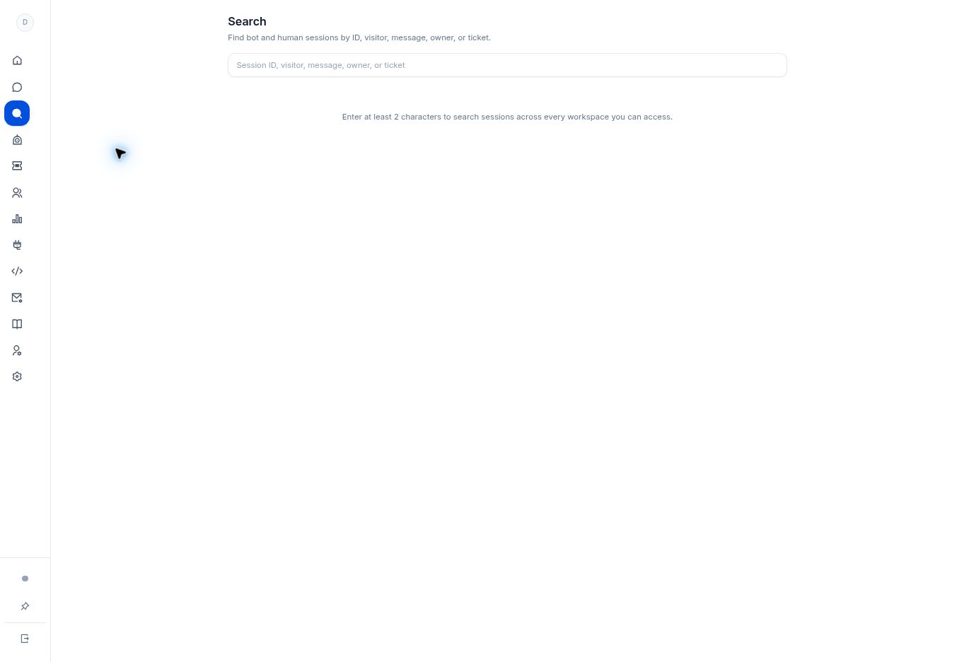 Search conversations across your workspaces — controls in the SentroDesk platform